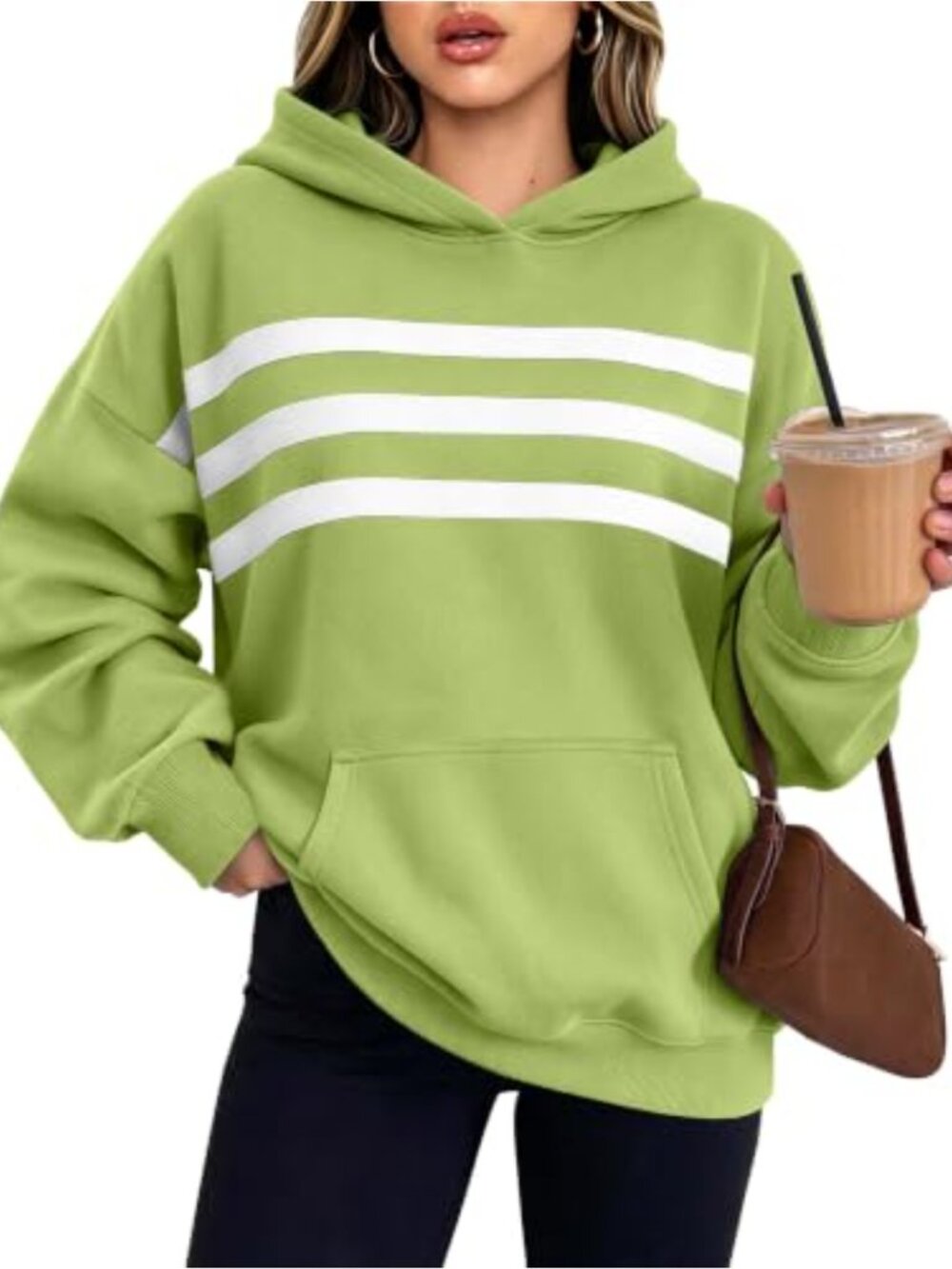 Oversized Striped Hoodie Kangaroo Pocket Pullover Sweatshirt